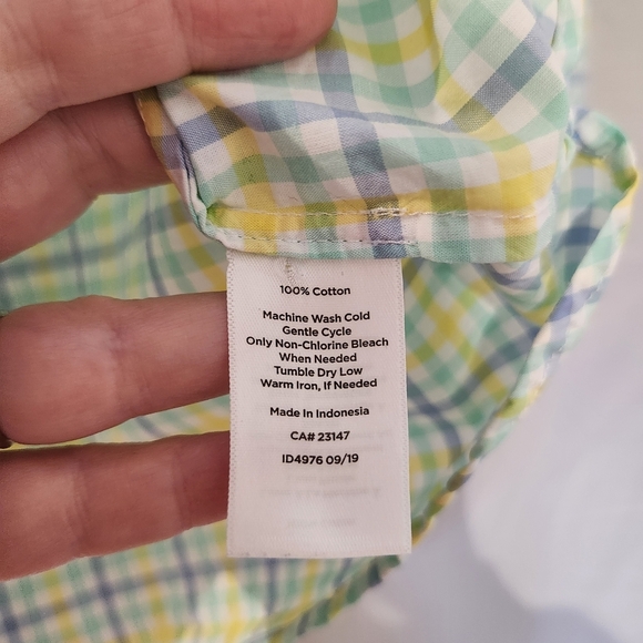 Talbots Womens Pastel Top Size L Butter Yellow Green Plaid Spring Easter - Picture 6 of 7